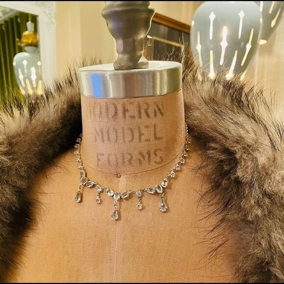 ♥️ Necklace 1950s CUBIC ZIRCONIA Rhinestone Choker, bridal, formal, price firm - Picture 12 of 16